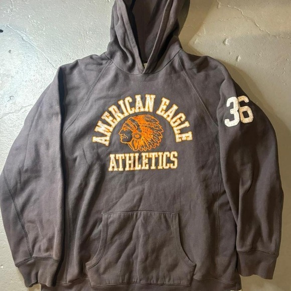 RARE Mens Tall American Eagle Boxy Hoodie WASHED GRAY Faded Distressed XXLT - Picture 8 of 8